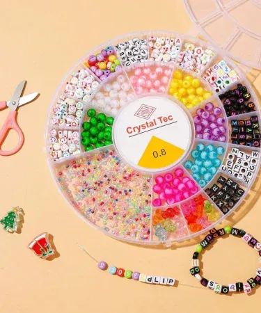 DIY Bead Box and Bracelet Making Kit with assorted colorful beads, strings, clasps, and tools – perfect for creative projects and gifts, imagecaption=Complete DIY bead and bracelet making kit – ideal for hobbyists, kids, and gifting.