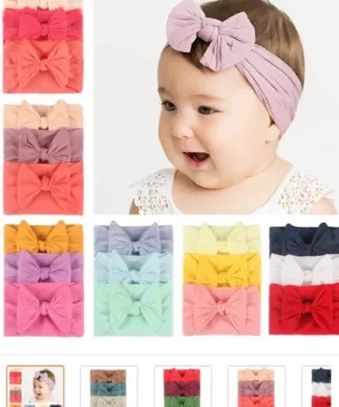 I LOVE DADDY & MUMMY 3‑pcs newborn baby headband soft elastic bows in solid colors for girls