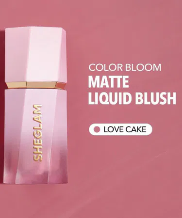 Sheglam Color Bloom Liquid Blush – Love Cake in its sleek packaging showing the creamy pink shade