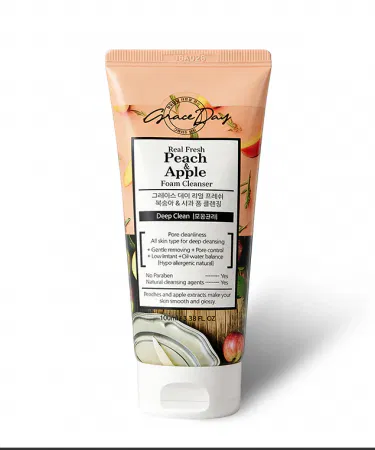 Foam Cleansing – Peach & Apple foaming face wash by Khareedo, featuring peach and apple extracts, gentle bubbles on a clean white background , imagecaption=Foam Cleansing – Peach & Apple – Refreshing foaming cleanser available on Khareedo | Kharedo with Check on Delivery service ,