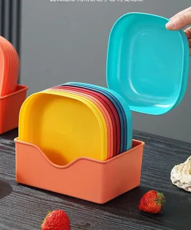 10 pcs mix colour silicone plate set with holder – vibrant kitchen dinnerware, imagecaption=Colorful 10‑piece silicone plate set with storage holder – perfect for Pakistani homes,
