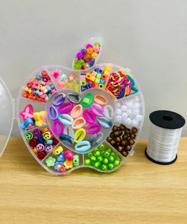 DIY Apple Style Beads Box with Elastic Thread Roll – colorful bead kit for crafts, DIY jewelry, and school projects