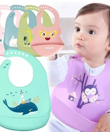 Waterproof silicone bib for babies and toddlers, adjustable neck closure, easy‑clean design, Khareedo product , imagecaption=Waterproof Baby Silicone Bib – perfect for mess‑free feeding ,