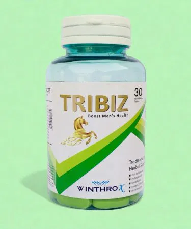 WINTHROX TRIBIZ dietary supplement bottle with tablets, imagecaption=WINTHROX TRIBIZ – Men’s health and libido support supplement.