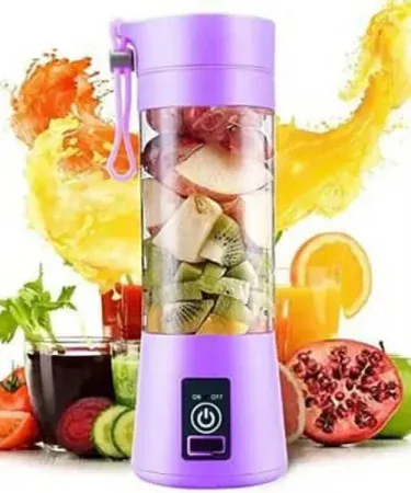USB rechargeable 6‑blade portable juicer blender 380ml in use, imagecaption=Compact personal‑size USB blender for smoothies, shakes and juices on the go,