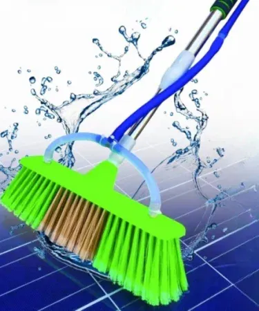 Solar Panel Cleaning Brush with Water System 8ft Adjustable Non‑Magnetic Stainless Steel Rod, imagecaption=Adjustable 8‑ft stainless steel solar panel cleaning brush with water attachment – perfect for panels and windows,