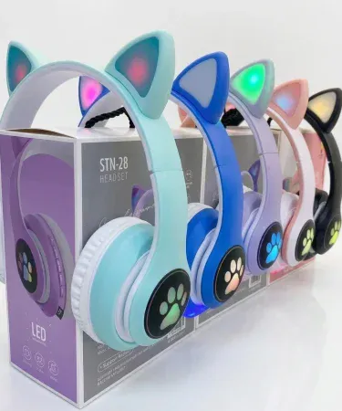 Cat Ear Wireless Bluetooth Headphones with LED Lights – Foldable Over‑Ear Gaming & Music Headset for Girls and Kids, imagecaption=LED cat‑ear Bluetooth headset perfect for gaming, music, and online classes – available on Khareedo | Kharedo.