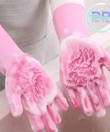 Pro Paki Magic Reusable Silicone Gloves with built‑in wash scrubber – heat‑resistant cleaning gloves for kitchen, bathroom and car cleaning in Pakistan