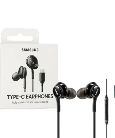 Type‑C AKG Earphones Original – AKG Handsfree S20 Series with dual drivers, active noise cancellation and USB‑C connector, shown in sleek black design