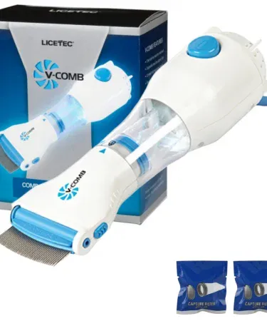 V‑Comb Electronic Head Lice Removal Machine – chemical‑free anti‑lice comb with disposable capture filters, imagecaption=V‑Comb anti‑lice electronic comb – safe, ergonomic, and FDA‑registered for the whole family ,