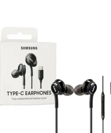 Type‑C AKG Earphones Original – AKG Handsfree S20 Series with dual drivers, active noise cancellation and USB‑C connector, shown in sleek black design