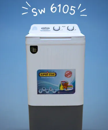 Superstar SW6105 10kg semi‑auto top‑load washing machine – rust‑proof body, energy‑efficient motor, large capacity laundry solution