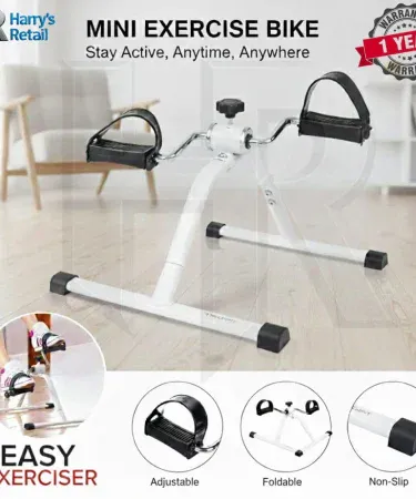 Mini Exercise Cycle foldable pedal exerciser with adjustable resistance for home and office use, imagecaption=Compact portable exercise bike – perfect for seniors, physiotherapy, and desk workouts.