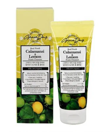 Real Fresh Calamansi & Lemon Foam Cleansing bottle with fresh citrus fruits , imagecaption=Real Fresh Calamansi & Lemon Foam Cleanser – brightening and oil‑control foam for all skin types ,