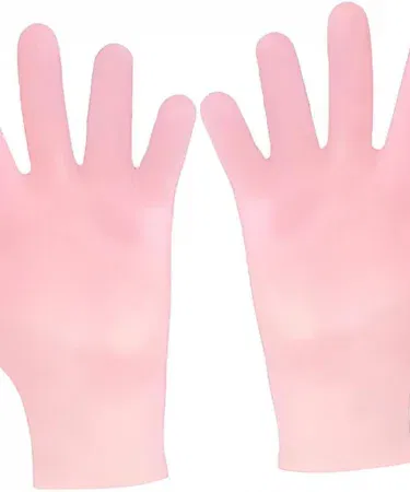 Reusable gel moisturizing silicone hand care gloves showing whitening and exfoliating texture, waterproof design for spa and cleaning use.