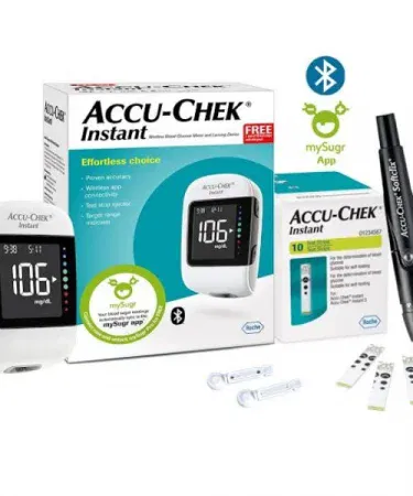 Best Branded Instant Smart Blood Glucose Meter with Bluetooth – portable glucometer kit, imagecaption=High‑quality smart glucometer kit with Bluetooth connectivity, 10 free test strips, 10 lancets, and a lancing device.