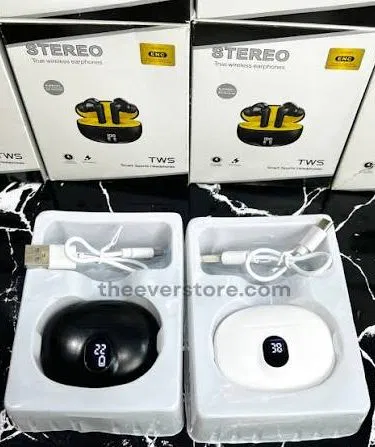 Air Pods Stereo Earbuds Model 895/B with digital display and Type‑C charging cable, imagecaption=Air Pods Model 895/B – high‑quality sound, long battery life, available at Khareedo & Kharedo.