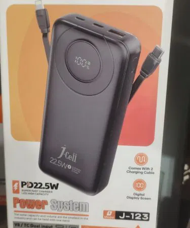 J-Cell 20000mAh Power Bank with digital LED display, wireless charging pad and dual input ports , imagecaption=J-Cell 20000mAh Power Bank – 22.5W PD Super Fast Charging, Wireless Charging, Digital Display ,