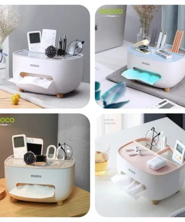 Ecoco compact tissue box perfect for makeup tables and desks, sleek white design, easy to place on any surface