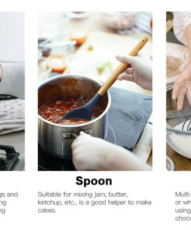 12 pcs premium silicon utensils set with wooden handles and holder – heat resistant up to 446°F, BPA free, perfect for non‑stick cookware