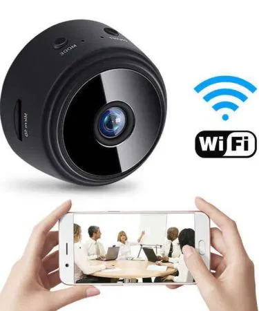 1080P HD Mini Camera with Night Vision & Bluetooth – compact black design, imagecaption=Compact 1080P mini camera featuring night vision, Bluetooth connectivity, and 150° wide‑angle lens,