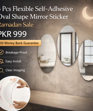 3‑piece flexible mirror set for bathroom and dressing area, imagecaption=Premium 3 pcs flexible mirror set – perfect for any Pakistani home.