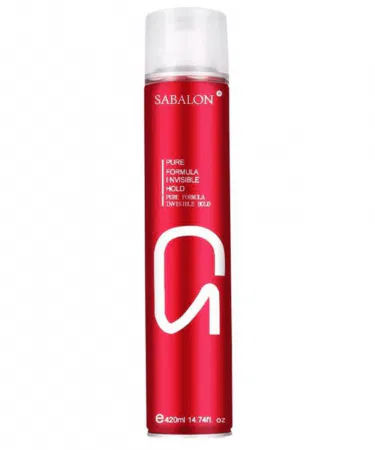 Saboon Hair Spray bottle with sleek design and mist nozzle, perfect for strong hold styling