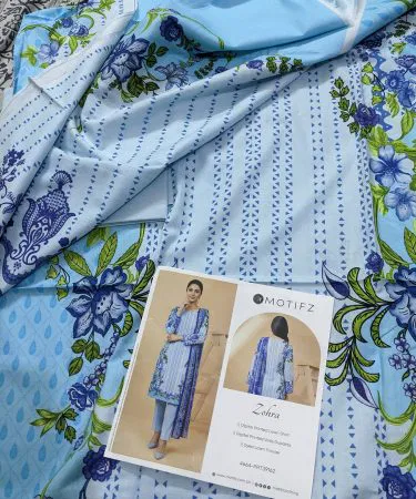 Motifz by Zohra 3‑piece printed lawn shirt, trouser and voil dupatta set , imagecaption=Motifz by Zohra – Elegant 3‑piece printed lawn ensemble ,