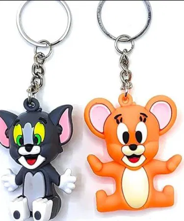 Tom and Jerry cartoon keychain set featuring two colorful keychains of Tom and Jerry, imagecaption=Tom and Jerry Keychain Set – Cute collectible keychains available on Khareedo & Kharedo.