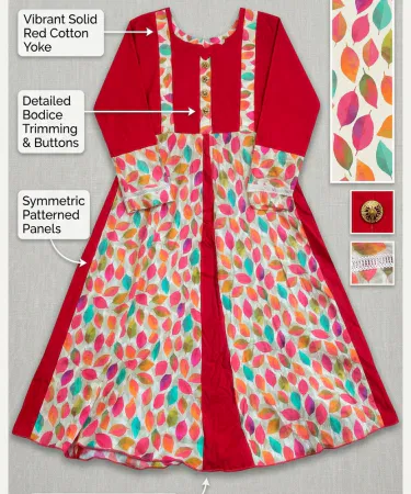 Red Anarkali Frock large size handmade lawn dress, imagecaption=Elegant Red Anarkali Frock – Handcrafted Lawn – Available at Khareedo & Kharedo ,