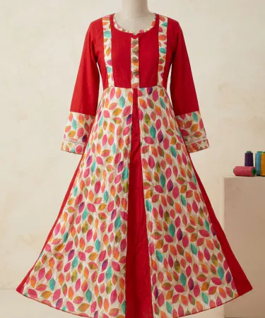Red Anarkali Frock large size handmade lawn dress, imagecaption=Elegant Red Anarkali Frock – Handcrafted Lawn – Available at Khareedo & Kharedo ,