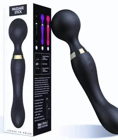 Dual Head Stick Massager with 8 speeds, 20 vibration patterns, 360° rotating waterproof head, rechargeable for deep tissue pain relief.
