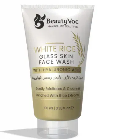Beautyvoc White Rice Face Wash 100ml bottle with white rice extract, brightening cleanser, gentle formula for glowing skin , imagecaption=Beautyvoc White Rice Face Wash – gentle brightening cleanser for all skin types delivering soft, glowing skin.