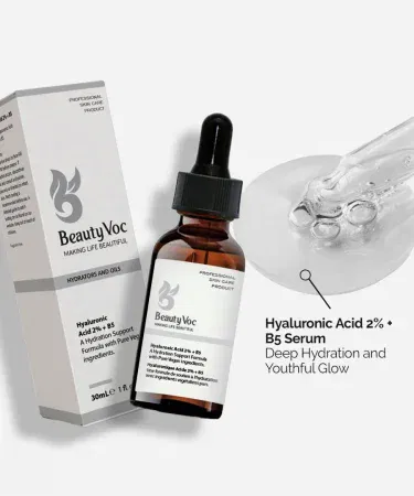 Hyaluronic Acid 2% Hair Growth Serum bottle with sleek packaging, imagecaption=Professional Hyaluronic Acid 2% Serum for Hair Growth, Thickness, Straightening & Silky Shine – Available on Khareedo & Kharedo.