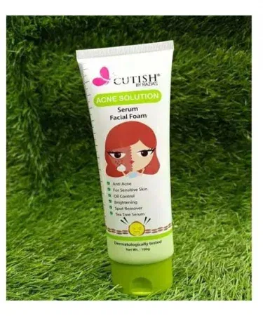 Cutish Acne Solution Serum Facial Foam 100g – gentle acne face wash in white tube, imagecaption=Cutish Acne Solution Serum Facial Foam 100g – daily oil‑control cleanser for fresh, clear‑looking skin.