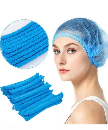 Disposable Non‑Woven Head Caps 100 pcs pack – white breathable hygiene caps for kitchen, food handling and daily use, imagecaption=100 pcs disposable non‑woven hair net covers – perfect for chefs, bakers, salon staff and home kitchens.