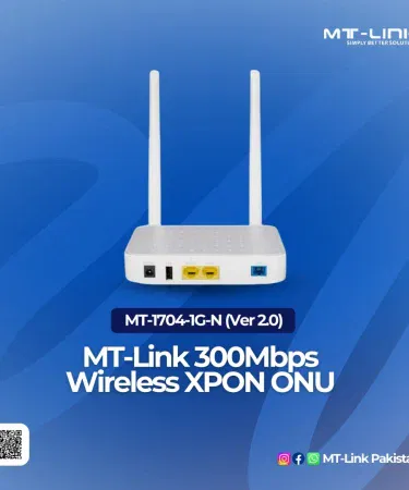 MT‑LINK 1704‑1G‑N 300Mbps XPON Fiber Router with dual 5 dBi antennas and Gigabit Ethernet ports