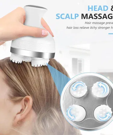 Electric Scalp Massager with rotating massage nodes for hair growth and stress relief, portable rechargeable design, suitable for men and women.