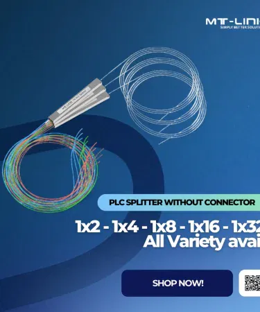 MT-Link MT-PLC1+2 1x2 PLC fiber optic splitter in its packaging, imagecaption=MT-Link 1x2 PLC Splitter (Model MT-PLC1+2) – compact, low insertion loss splitter available on Khareedo | Kharedo.
