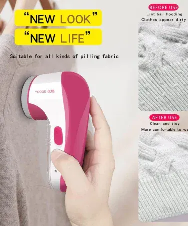 Electric lint remover fabric shaver with ergonomic handle and large shaving head for clothes, upholstery and linens , imagecaption=Portable cordless electric lint remover – perfect for quick de‑pilling at home or on the go ,