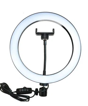 26cm LED Studio Camera Ring Light with Mobile Holder – portable lighting for photography and video, imagecaption=Compact 26 cm LED ring light with adjustable brightness, color temperature, and built‑in mobile holder – ideal for vloggers, makeup artists, and photographers.