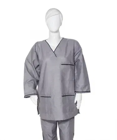 Unisex Grey OT Doctors Scrub Suit with V‑shape design, high‑quality hospital uniform for medical staff,