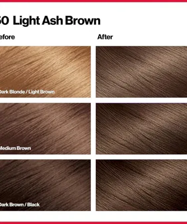 Revlon Colorsilk Light Ash Brown 50 hair color box, imagecaption=Revlon Colorsilk Light Ash Brown 50 – Ammonia‑Free Permanent Hair Color for natural, cool brown tones.
