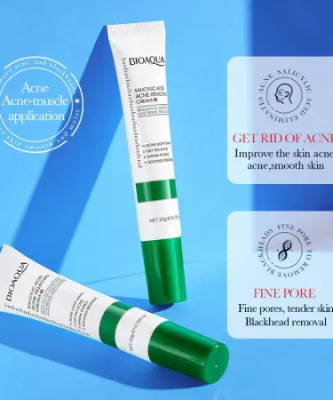 BIOAQUA Salicylic Acid Acne Cream – lightweight daily acne care cream in a 20 ml tube, showing the product packaging with clear branding.