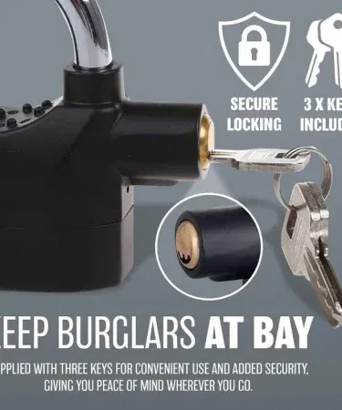 Anti-Theft Alarm Lock digital siren padlock with loud 120 dB alarm for bike and door, imagecaption=Digital anti‑theft alarm lock with powerful siren – ideal for securing bikes, gates, lockers and toolboxes,