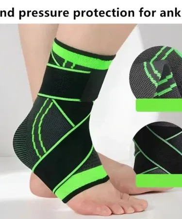 Adjustable Compression Ankle Brace breathable support for sports and fitness men women, imagecaption=Adjustable Compression Ankle Brace – breathable, supportive, unisex design.