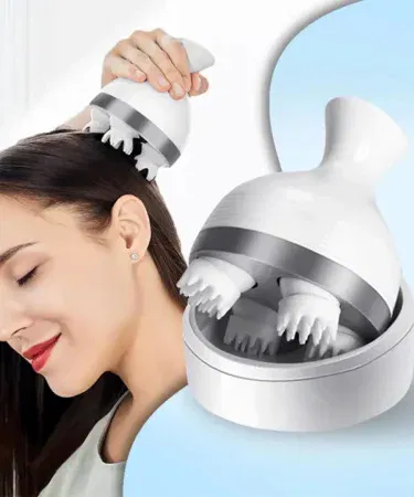 Electric Scalp Massager with rotating massage nodes for hair growth and stress relief, portable rechargeable design, suitable for men and women.