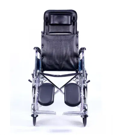 Imported heavy duty full reclining orthopedic bed‑type wheelchair, foldable and durable, shown in a home care setting
