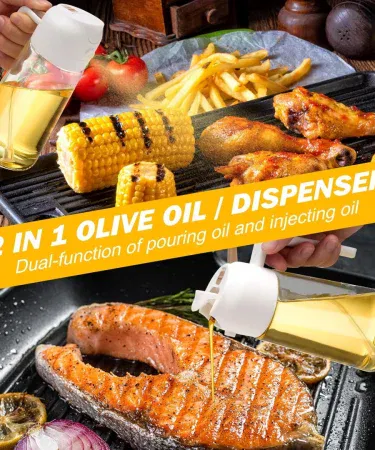 2-in-1 oil spray jug cooking oil sprayer and dispenser bottle for BBQ, frying and baking – fine mist spray