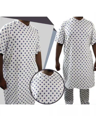 Patient dress gown with trouser cotton blend unisex hospital gown up to 2XL made in Pakistan, imagecaption=Comfortable, washable cotton‑blend patient dress gown with trouser – available up to size 2XL, made in Pakistan.